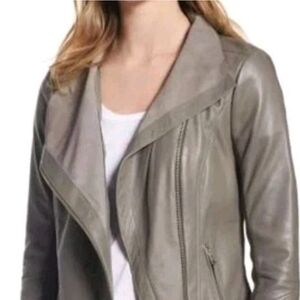 Trouve Leather Raw Edge Moto Zip Jacket Sz XL Nickel Gray Biker City Nwt $399